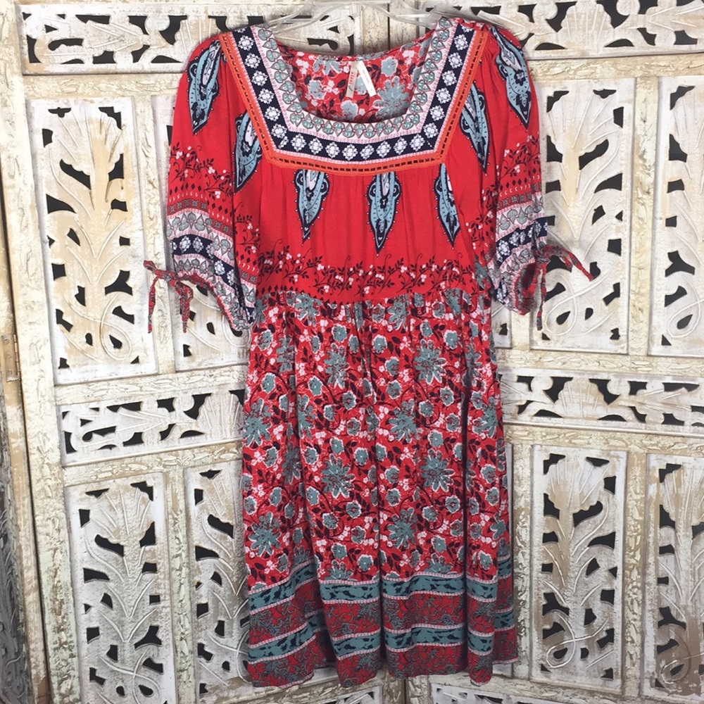True Destiny Floral India Batik Dress Tie Sleeves